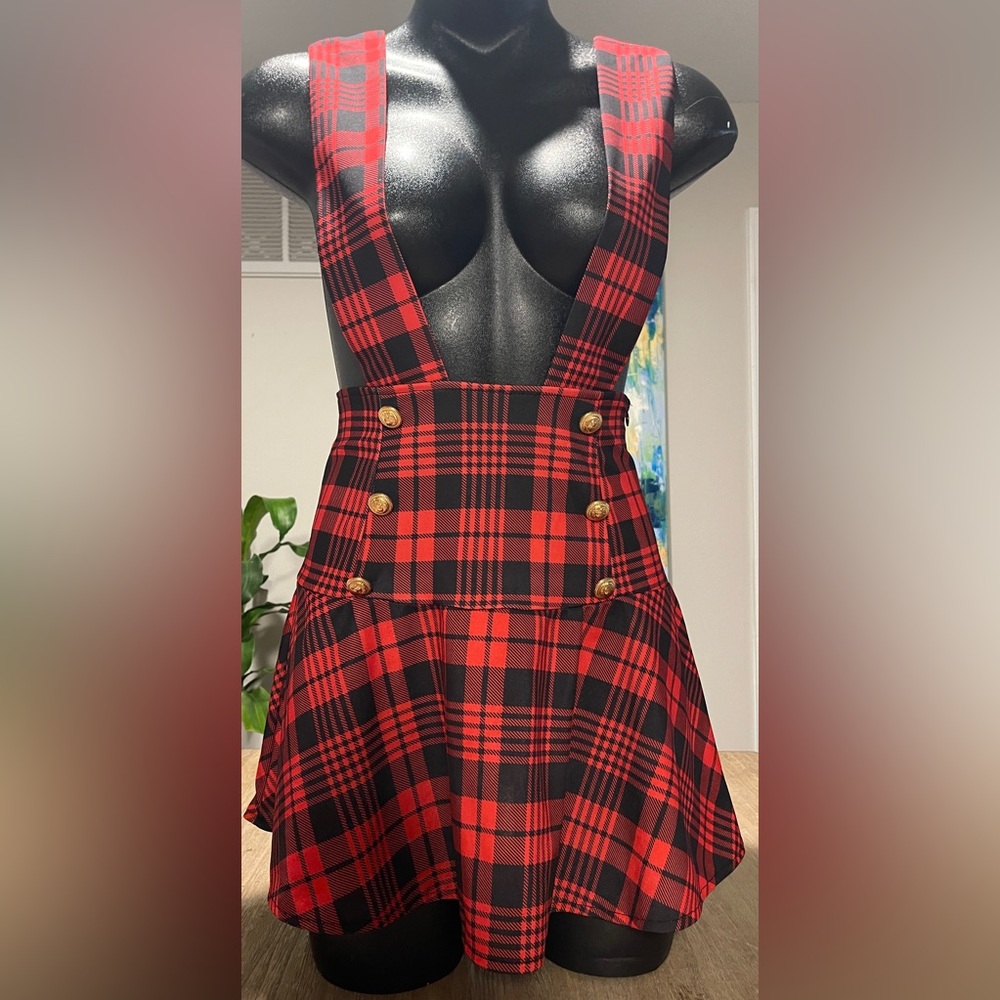 Chic Me Red and Black Plaid Dress, Size Small